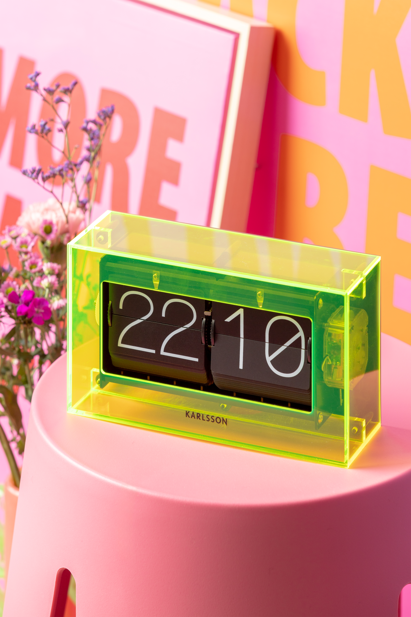 Table clock Boxed Flip acrylic neon yellow