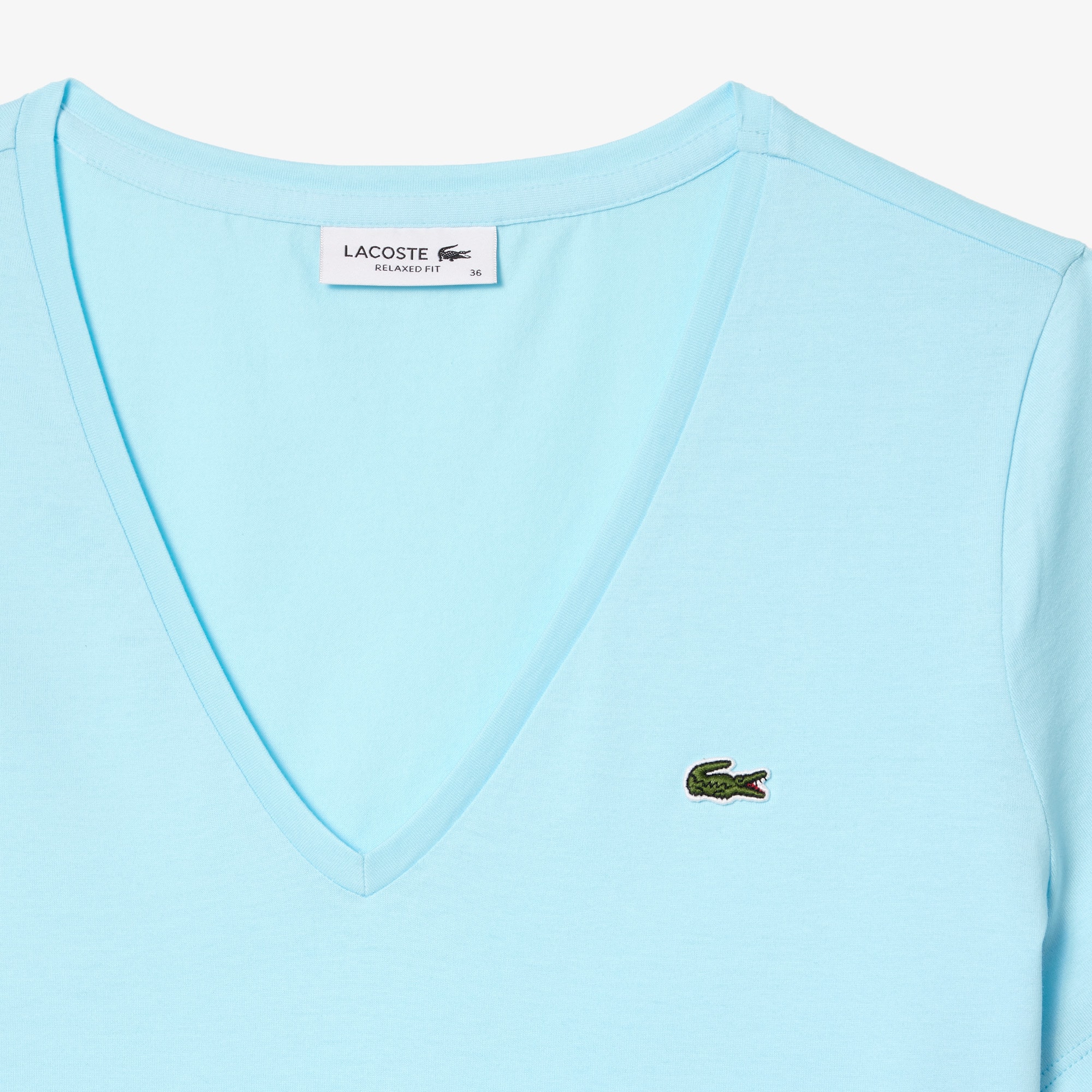 T-shirt à col V loose fit en coton uni T-Shirts - Bleu - Lacoste - Femme