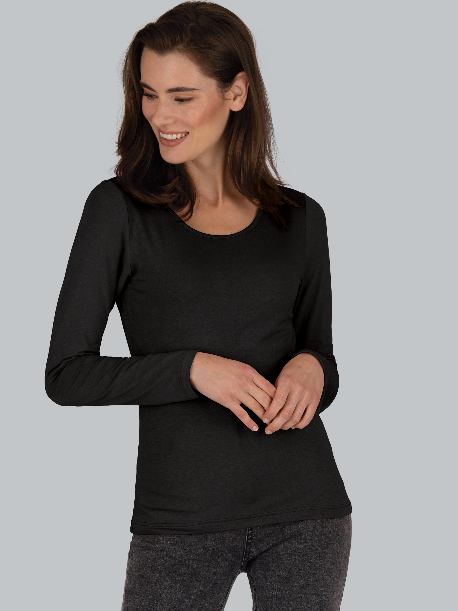 Shirt aus Viskose Langarm Schwarz