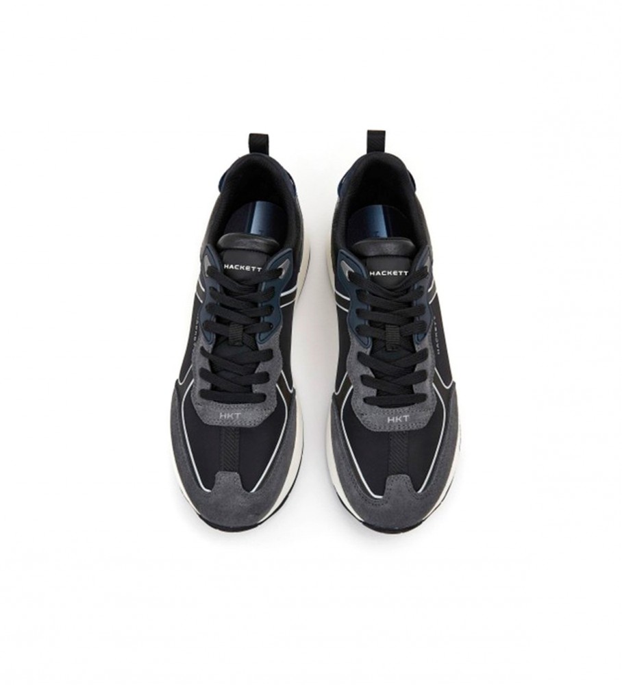 Tênis Hackett H-Runner de couro, cinza e preto.