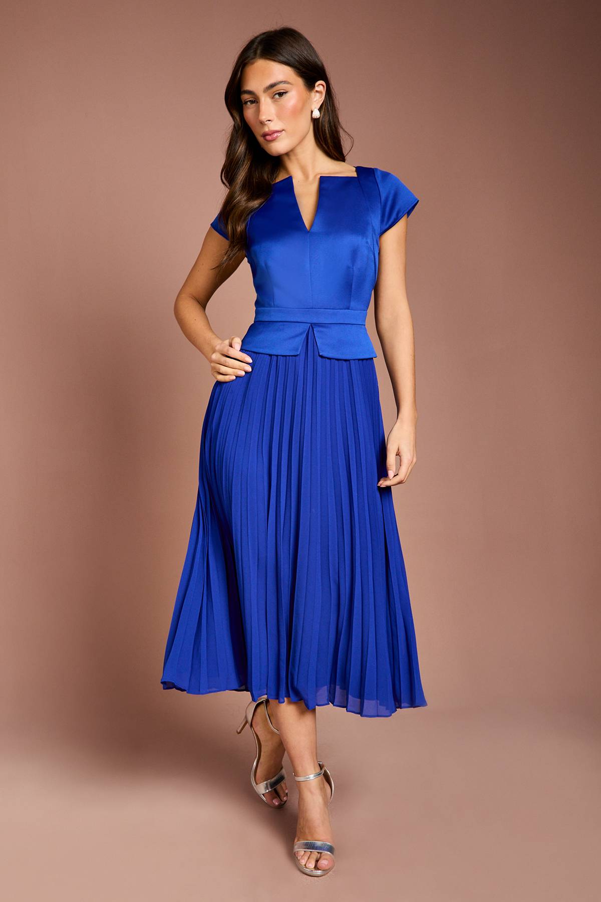 Coast Robe Midi Plissée À Manches Courtes Pour Invitée De Mariage