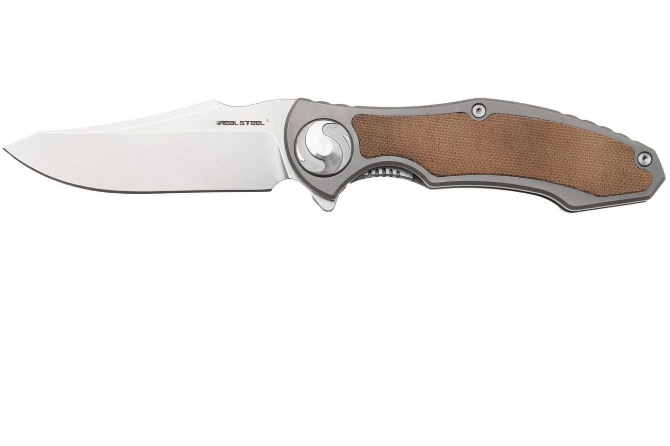 Real Steel Exorcist 9412NM, Stonewashed CPM S35VN, Sandblasted Titanium, Natural Micarta Inlay zakmes, Carson Huang design