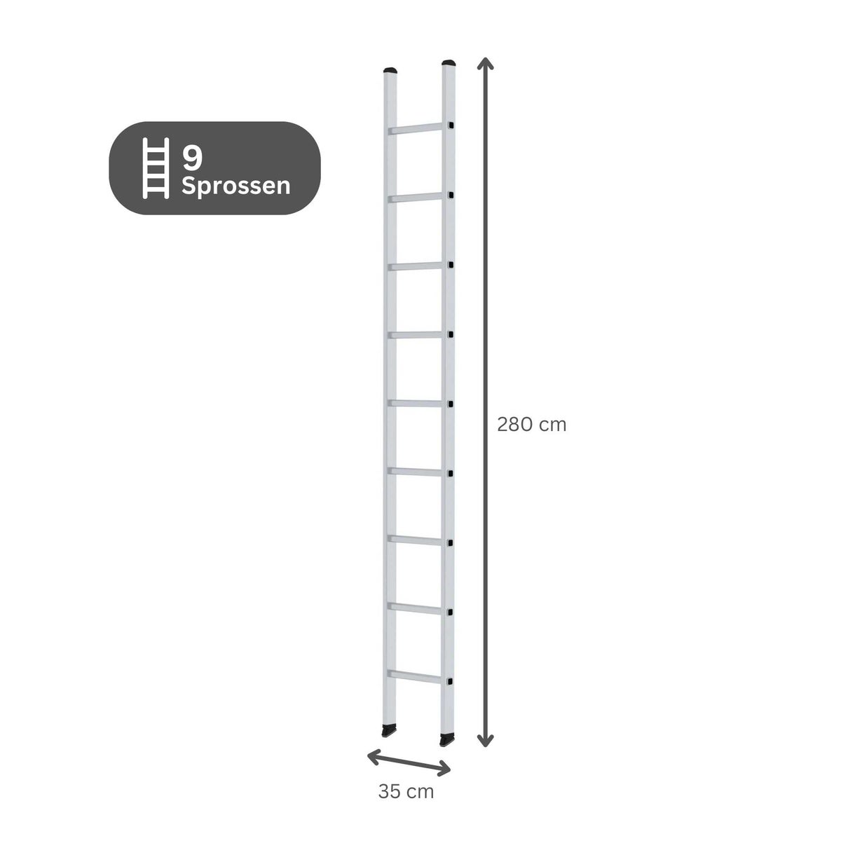 PROREGAL sportschuifladder 350 mm breed zonder dwarsbalk, 9 sporten