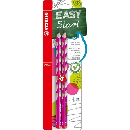 Ergonomischer Dreikant-Bleistift für Rechtshänder - STABILO EASYgraph in pink - 2er Pack - Härtegrad HB