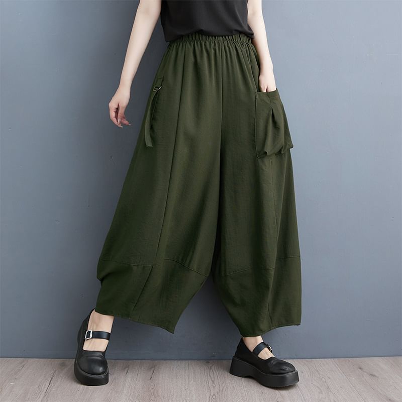 Shinobu - Effen cropped culottes met elastische taille