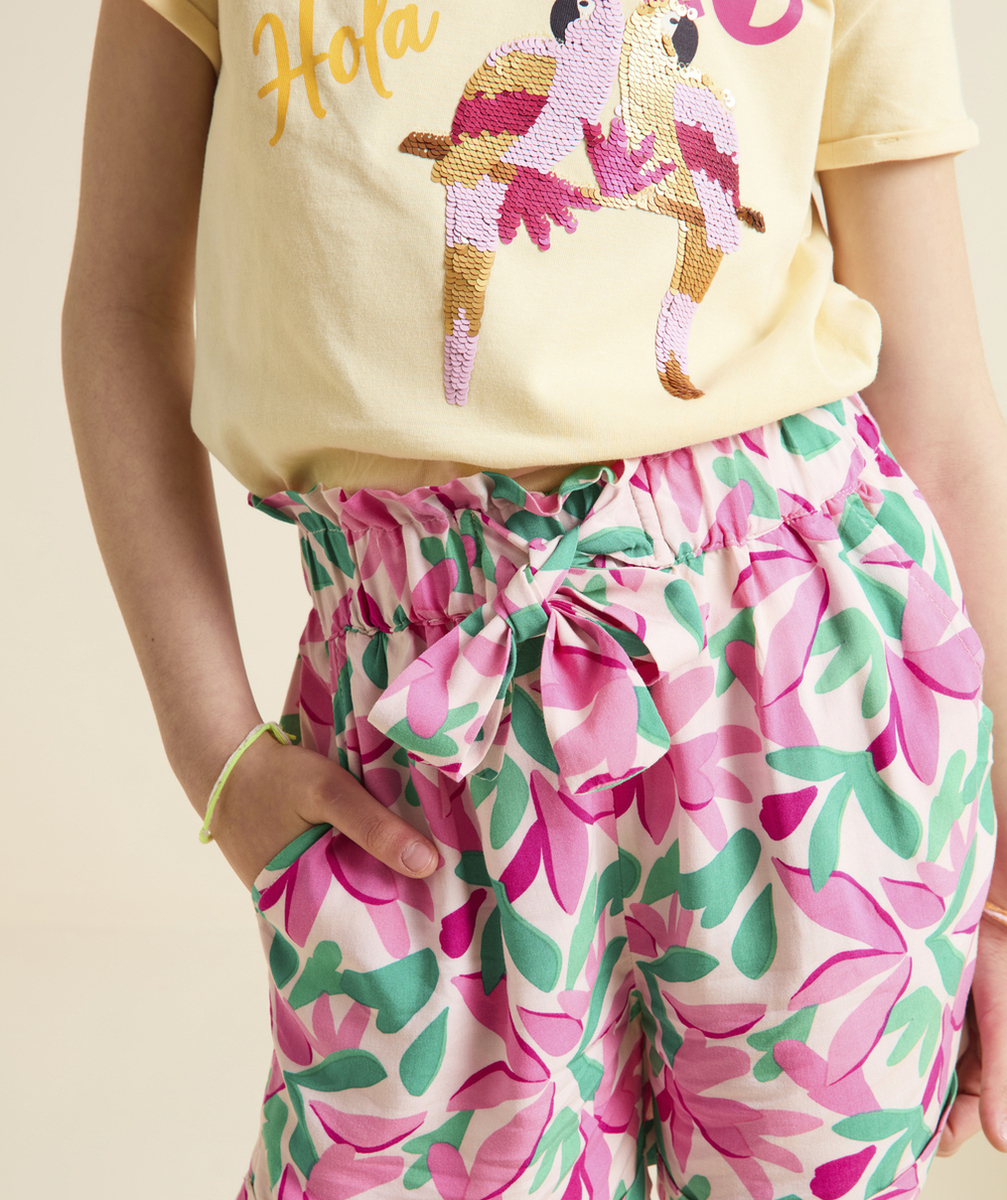short fluide fille en viscose responsable rose imprimé fleurs