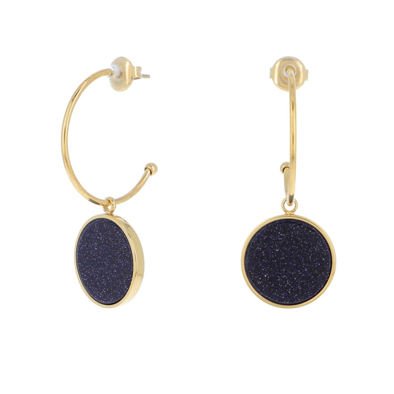 Boucles d'oreilles en acier dorées demi créoles avec pierre naturelle Blue sand