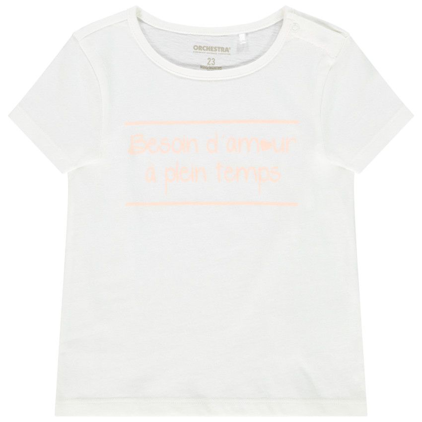 T-shirt manches courtes à message pour bébé fille - Ecru