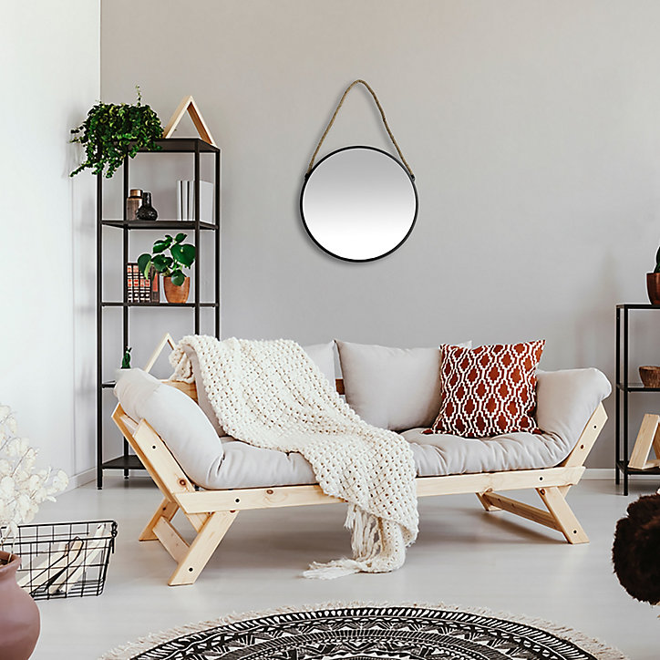 Miroir rond noir et corde Dada Art ⌀50cm