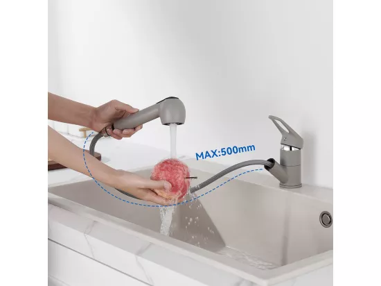 AuraLumMax Mitigeur Cuisine avec Douchette Extractible,2 Modes Jet, Robinet Cuisine Rotatif 360°,Eau Chaude/Froide,Cartouche Céramique,Gris,EU Modèle