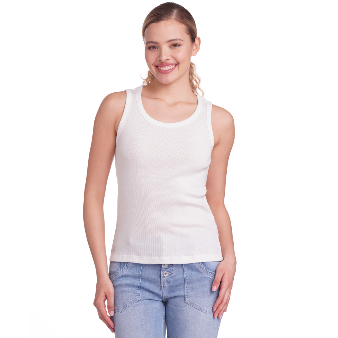 Gina Damen Top mit Ripp-Struktur weiss