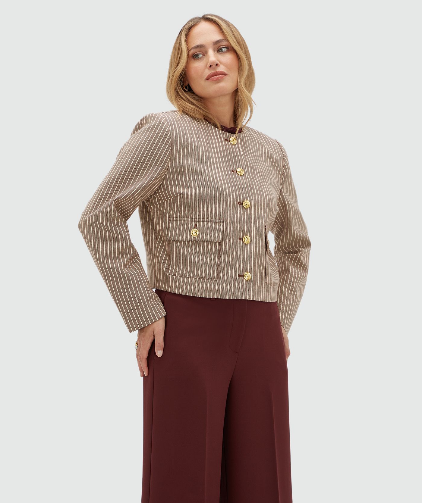 JV-ELIRA cropped blazer met strepen - burgundy stripe