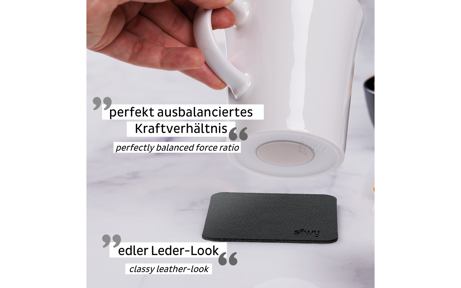 silwy® Porzellan Magnet-Henkel-Tassen REISELUST 2er-Set inkl. Metall-Nano-Gel-Pads BLACK (0,27 l)
