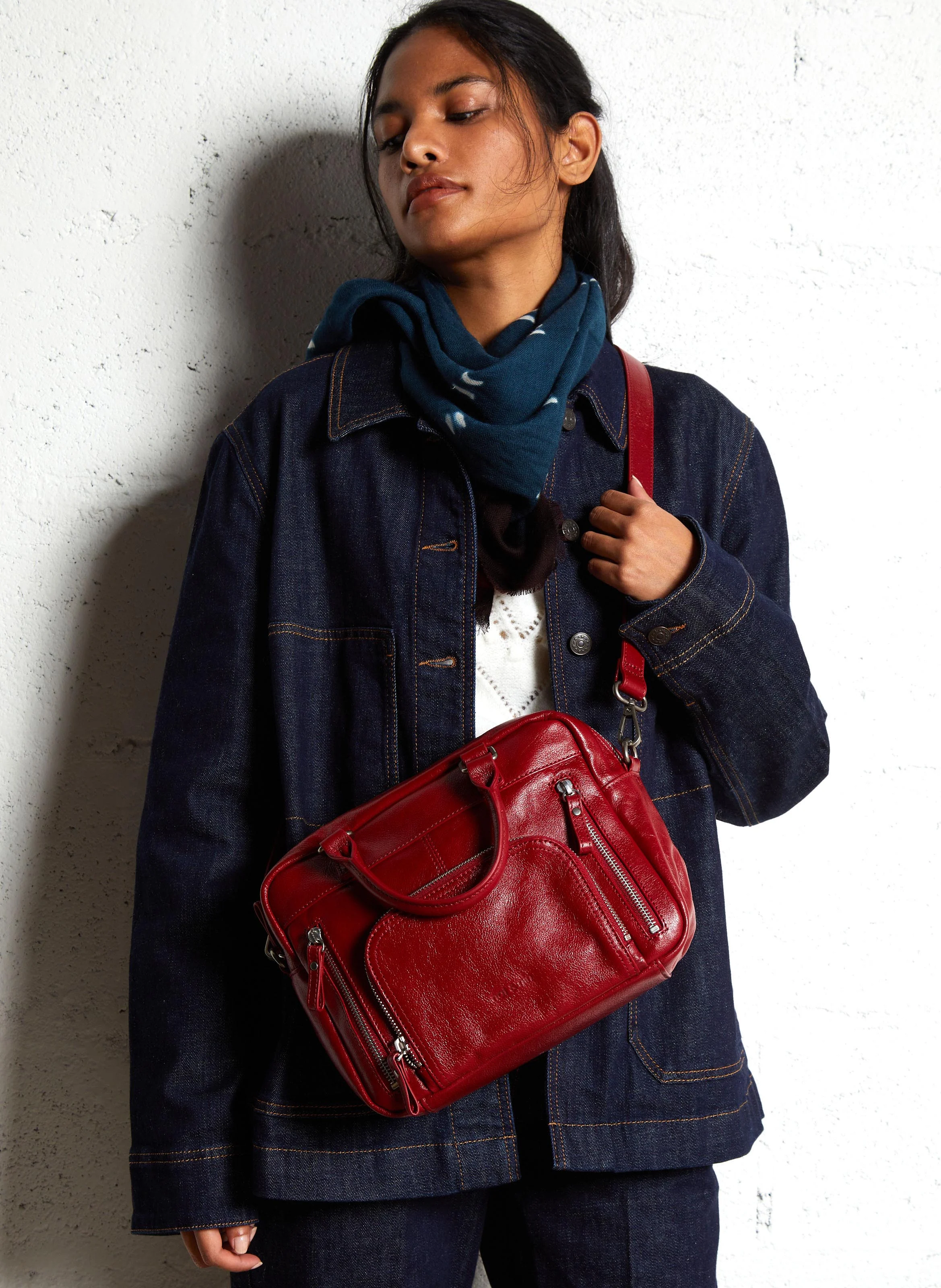 MINI MACY - Sac à main multipoches en cuir | Rouge