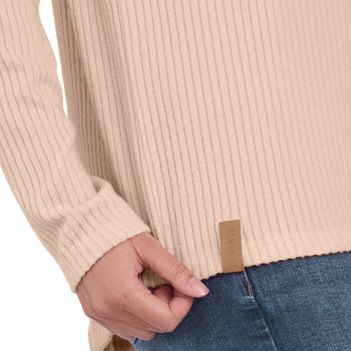 Gina Damen Langarmshirt mit Rippstruktur beige
