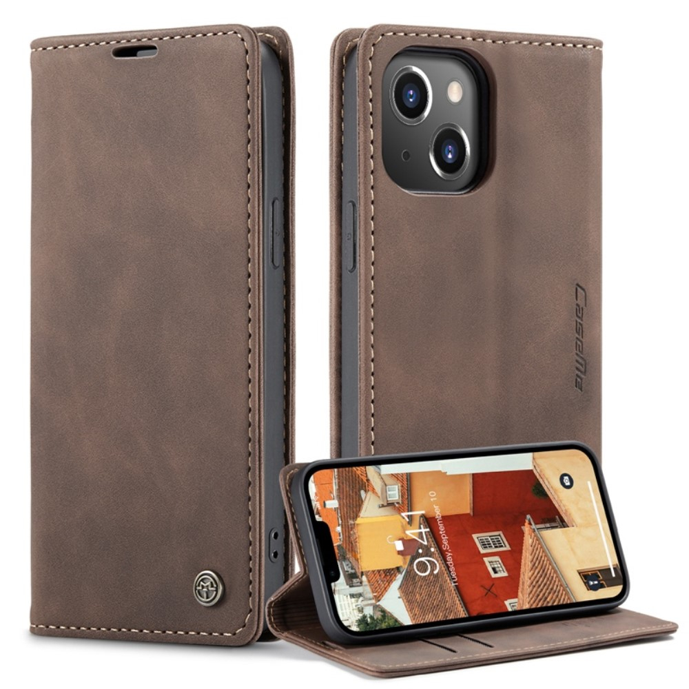 iPhone 14 Leder Tasche Flip Wallet Etui mit Kartenfächern - Braun