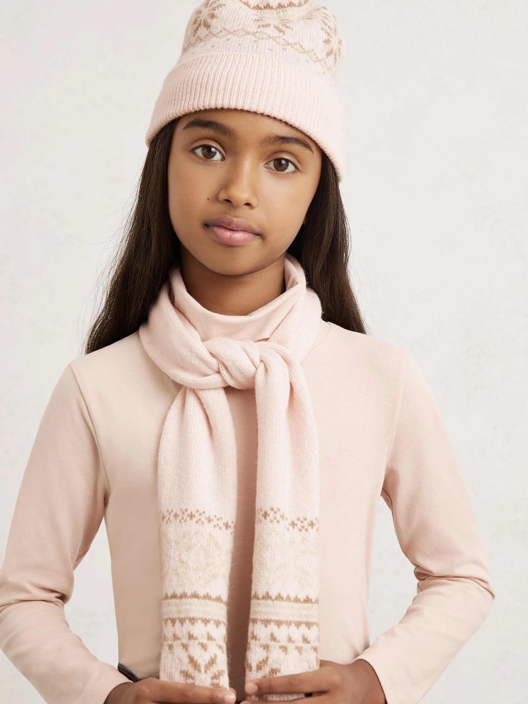 Reiss Farah Fair Isle Hat And Scarves Set With Wool