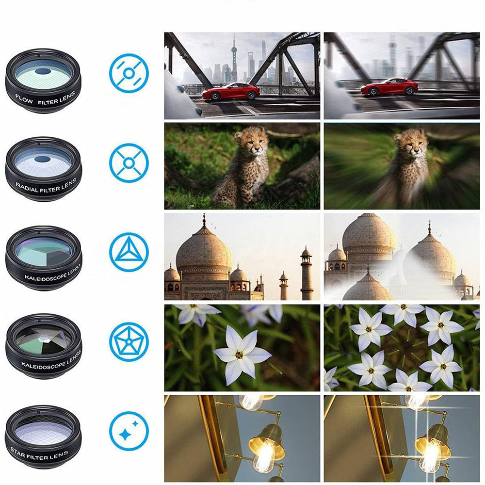 10in1 Universal Kamera Objektiv Set Weitwinkel / Fisheye / Makro / Telefoto / CPL - Schwarz