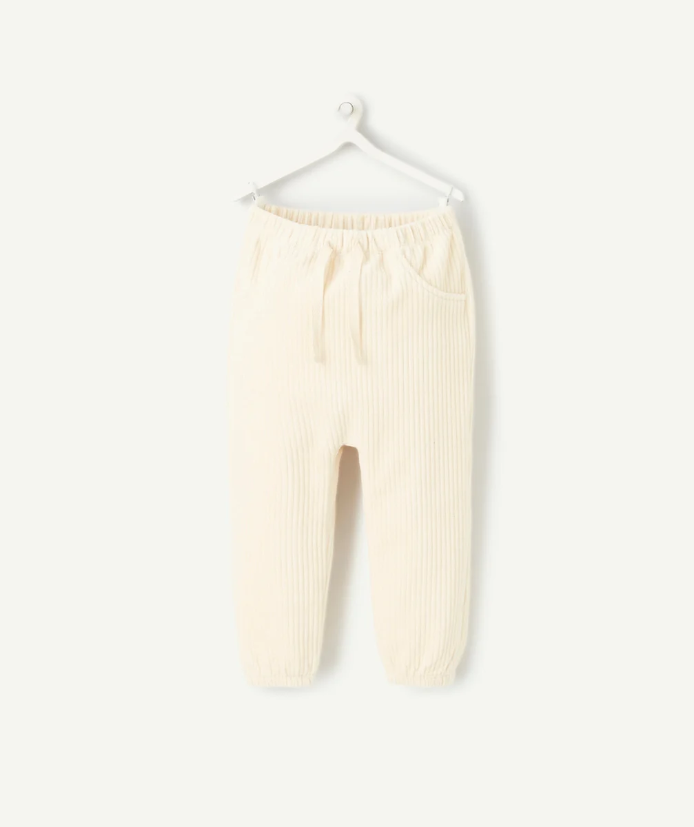 PANTALON SAROUEL BÉBÉ GARÇON EN FIBRES RECYCLÉES ET VELOURS ÉCRU