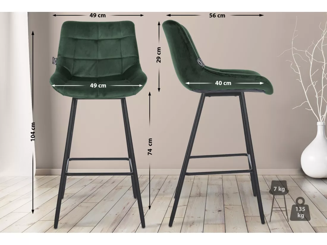 Tabouret de bar - Velours & Métal - Vert foncé - Weston