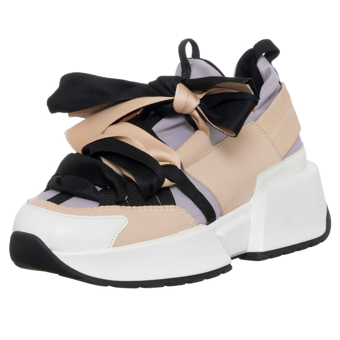 Loretta Pettinari Sneakers en Cuir & Toile Lorena lilas/rose/noir - Plateforme 5 cm