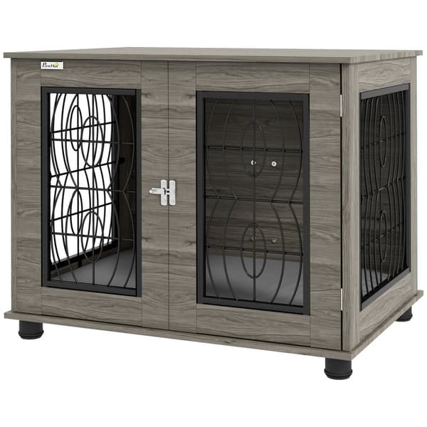 Hundebur Hundehuspute Låsbar Inngangsdør Hundekennel Netting Opptil 20 Kg Grå 80X56X63Cm