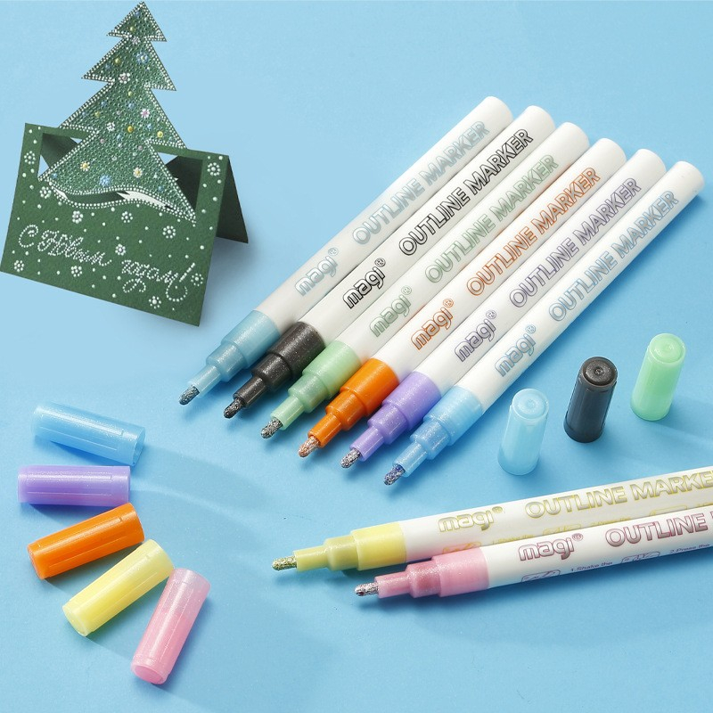 (8er Set) Wasserfeste Magic Glitzer Stifte Outline Marker Umriss Zauberstift