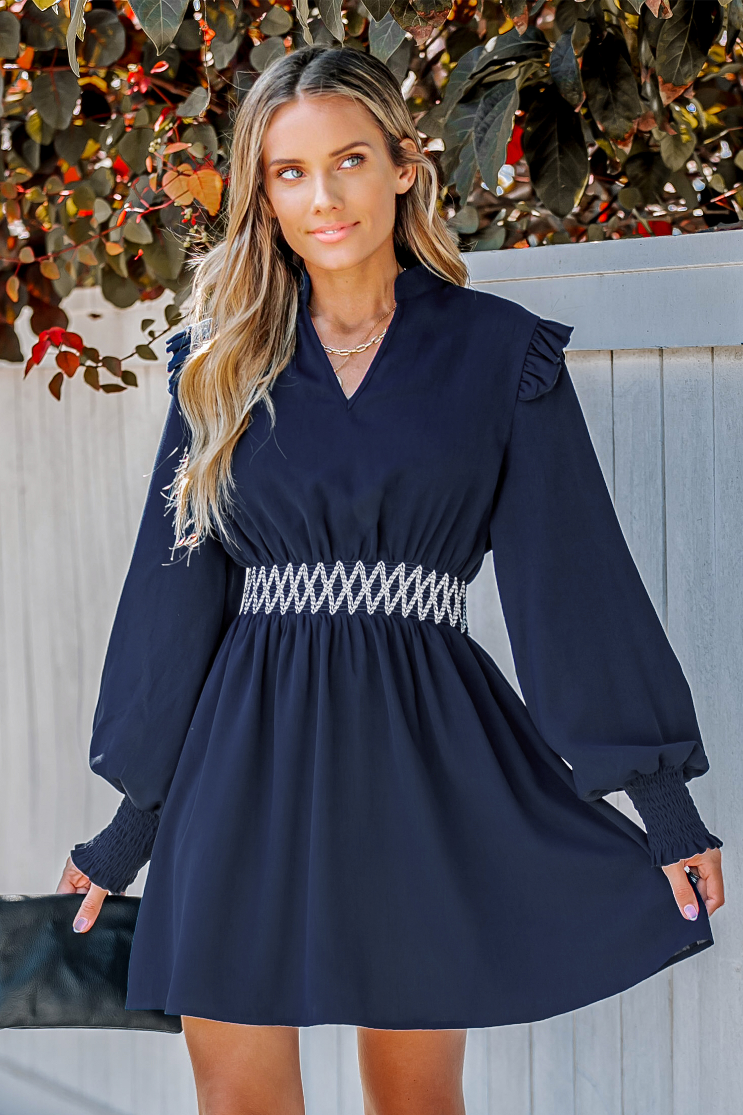 Robe mini à volants et motif losange