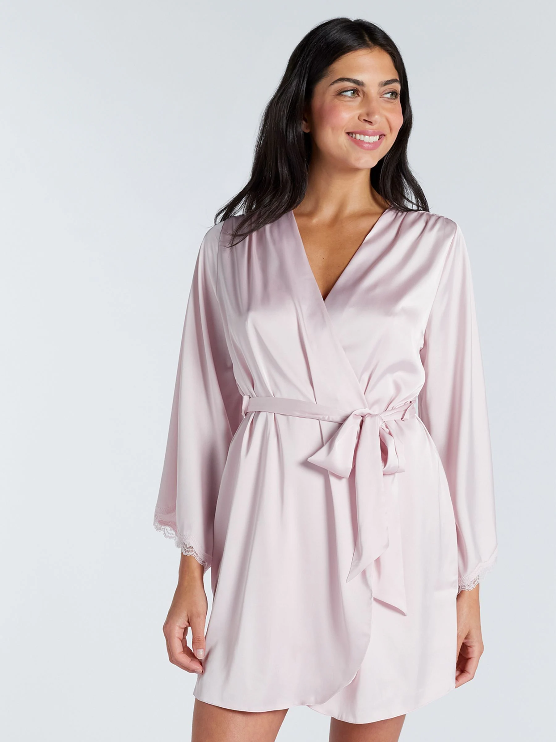 Roze - Boux Avenue Kaya Lace Trim Satin Robe