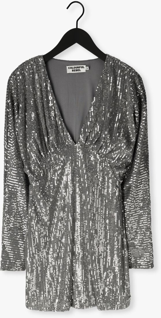 COLOURFUL REBEL zilveren colourful rebel mini jurk belle sequins deep v-neck mini dress