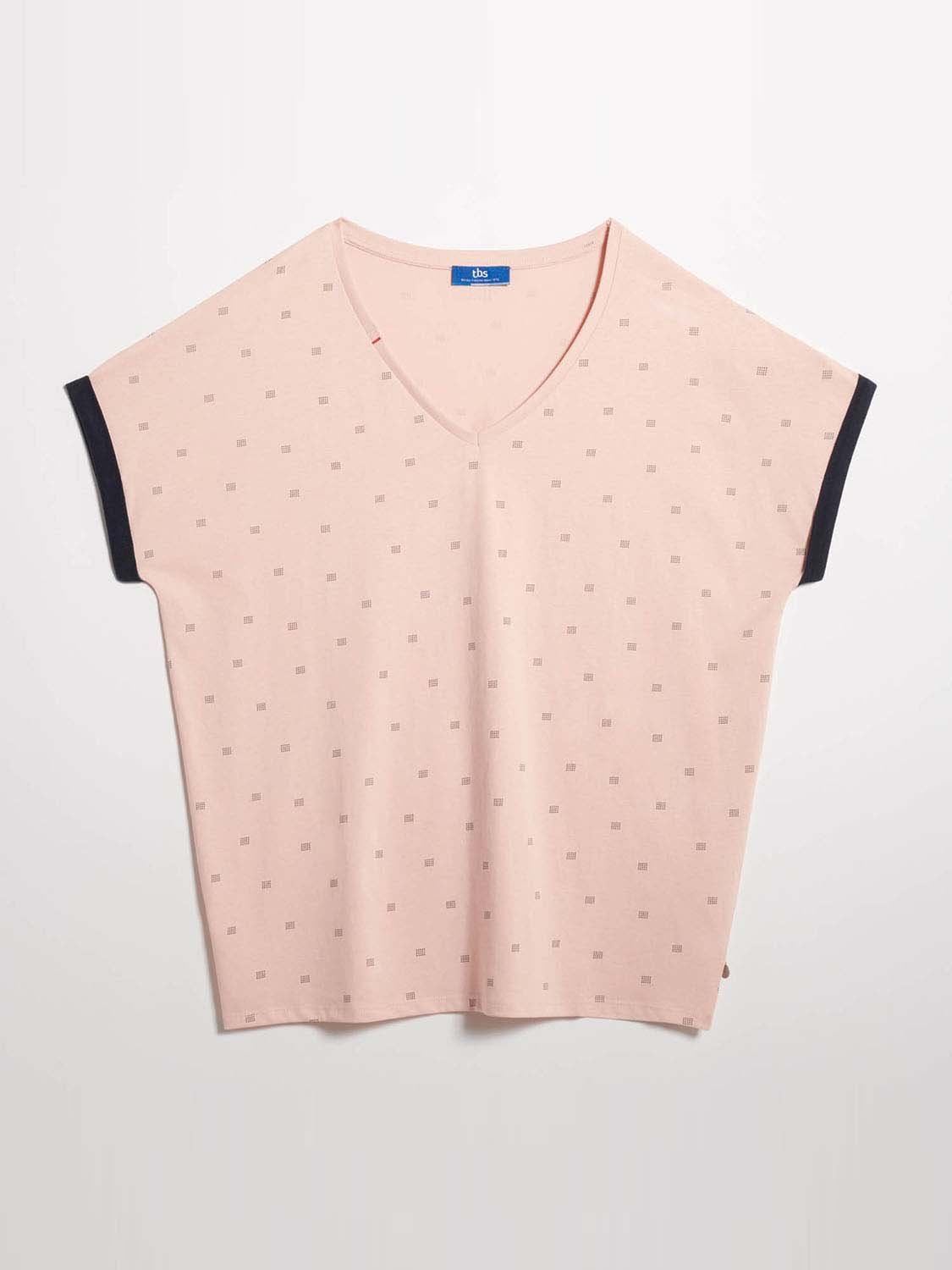 Tee-Shirt Femme Col V A Motif Rose