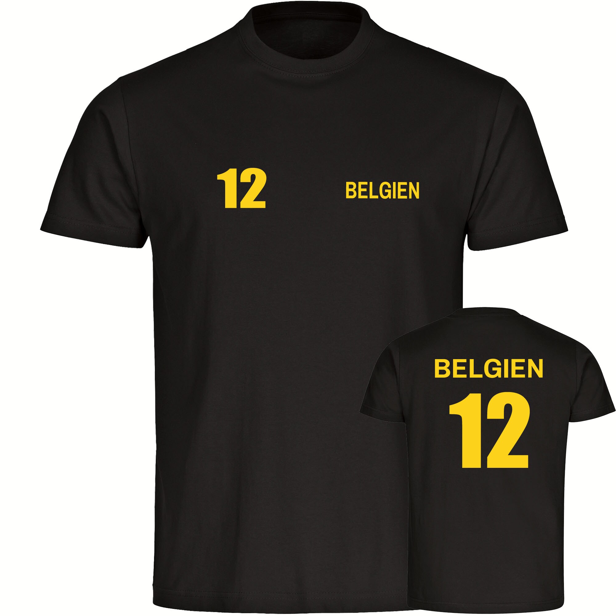 multifanshop® Herren T-Shirt - Belgien - Trikot 12 - Druck gelb