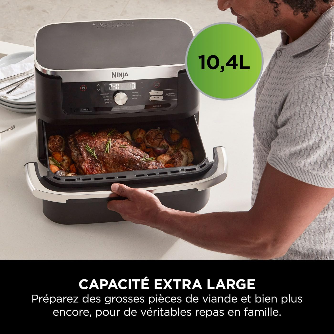 NINJA Foodi FlexDrawer Air Fryer 2 Compartiments Avec Séparateur Amovible, Grande Capacité 10.4L, Air Fryer 7-en-1, Max 240°C, Pièces Antiadhésives Am