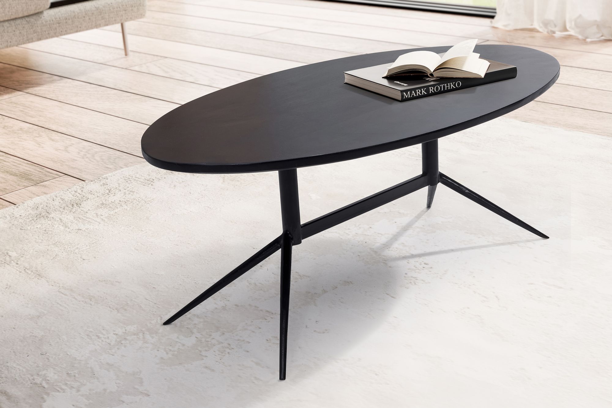 Couchtisch FineBuy Wohnzimmertisch Massivholz 90 cm Sofatisch Tisch Oval Modern