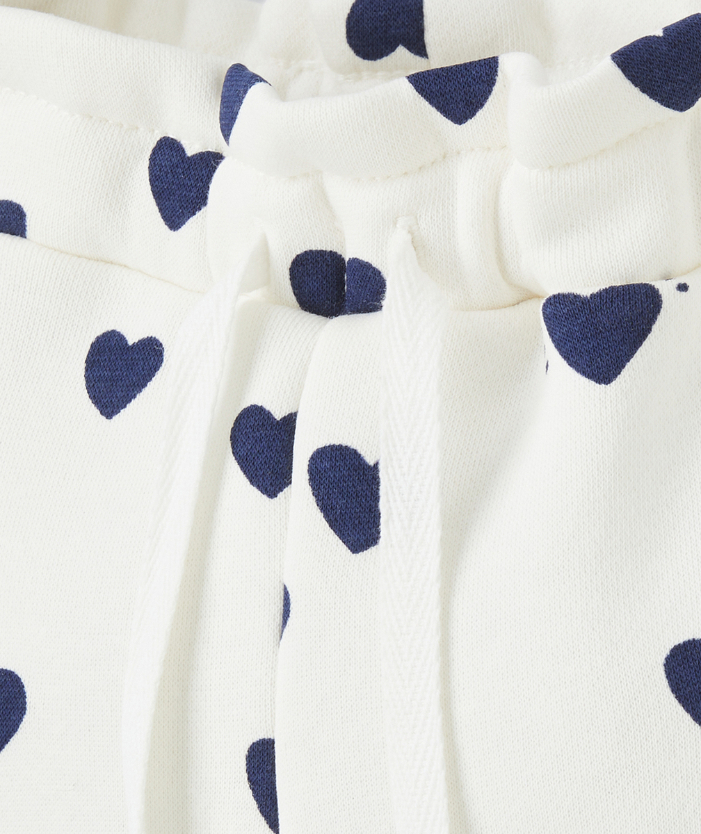 JOGGING BÉBÉ FILLE EN FIBRES RECYCLÉES BLANC IMPRIMÉ COEUR BLEU
