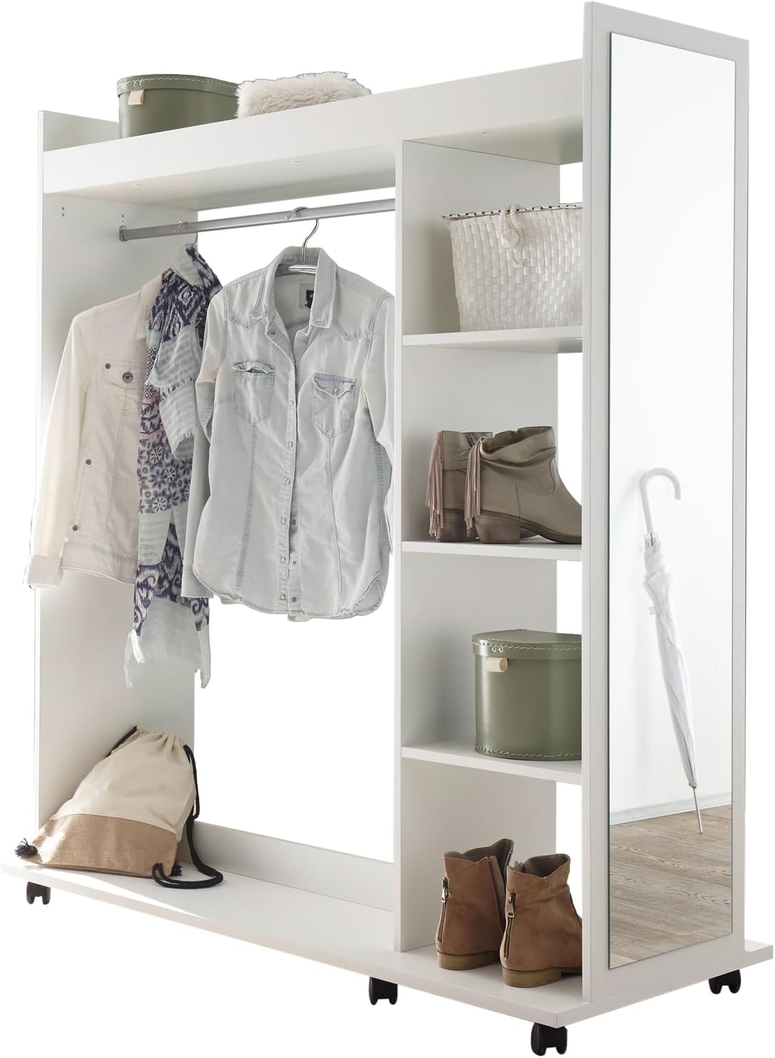 möbelando Kompaktgarderobe >Vinnie< in Weiß matt - 138x150x56cm (BxHxT)