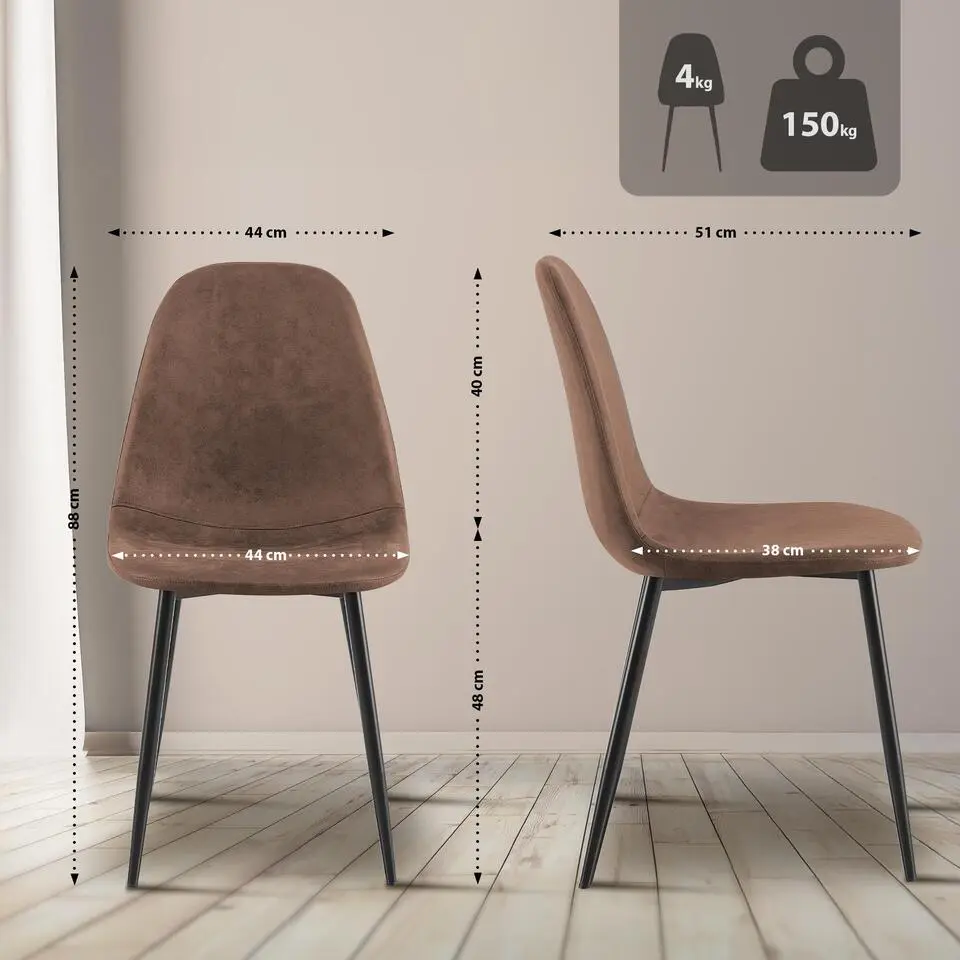 CLP Set van 4 Eetkamerstoel Napier zwart Frame - Kunstleer - bruin