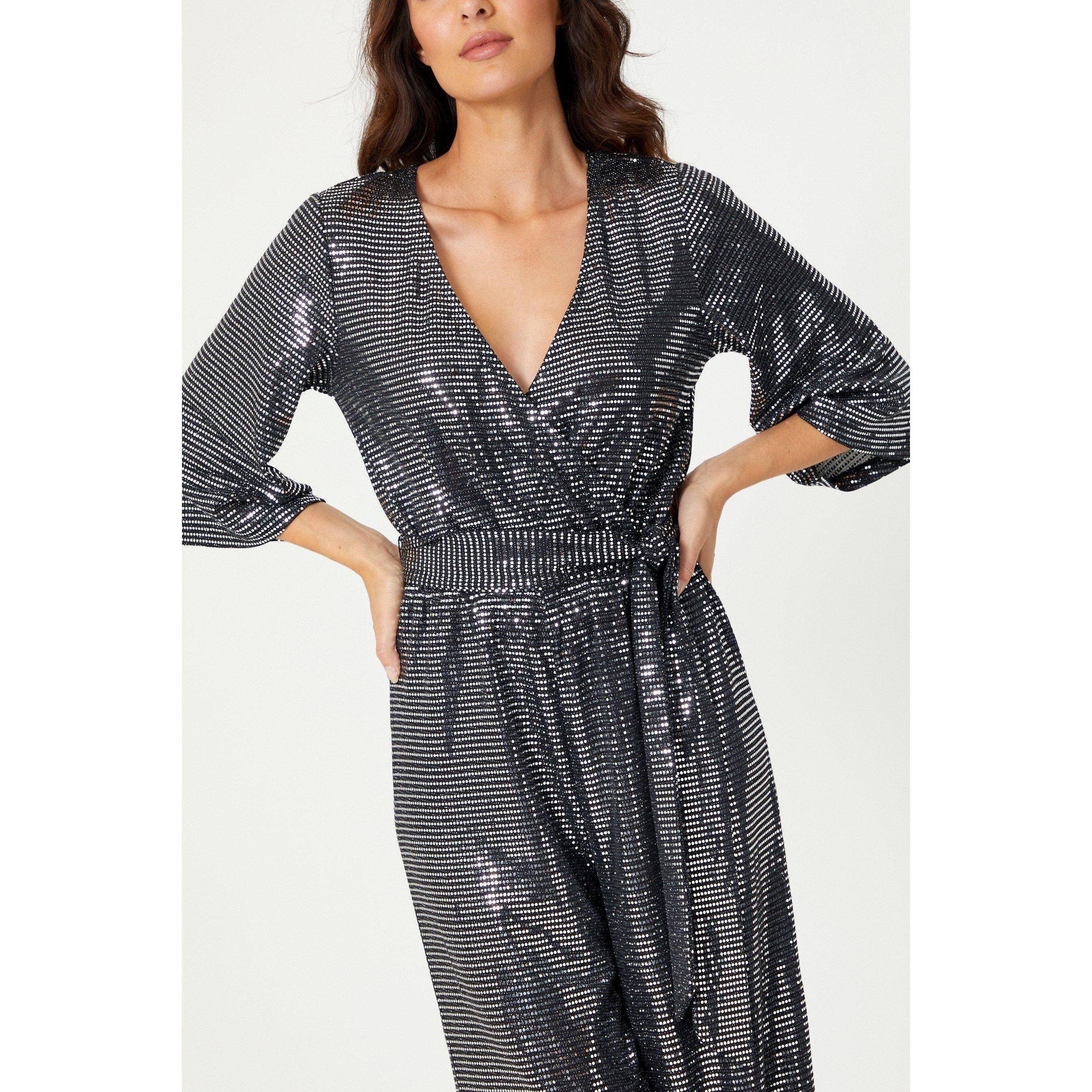Be You Ladies Glitter Tie Belt Jumpsuit