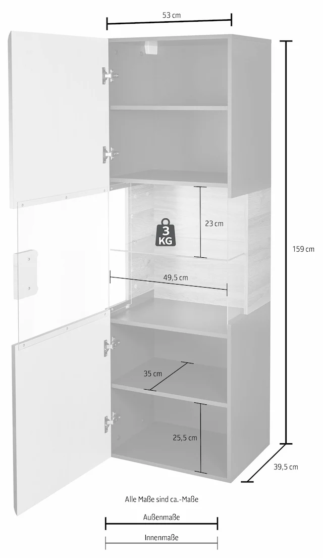 INOSIGN Hängevitrine »Toledo,Höhe 159 cm trendige Glasvitrine mit dekorative MDF-Front« Vitrine mit Glasfront, ohne Beleuchtung, viel Stauraum, hochglanz