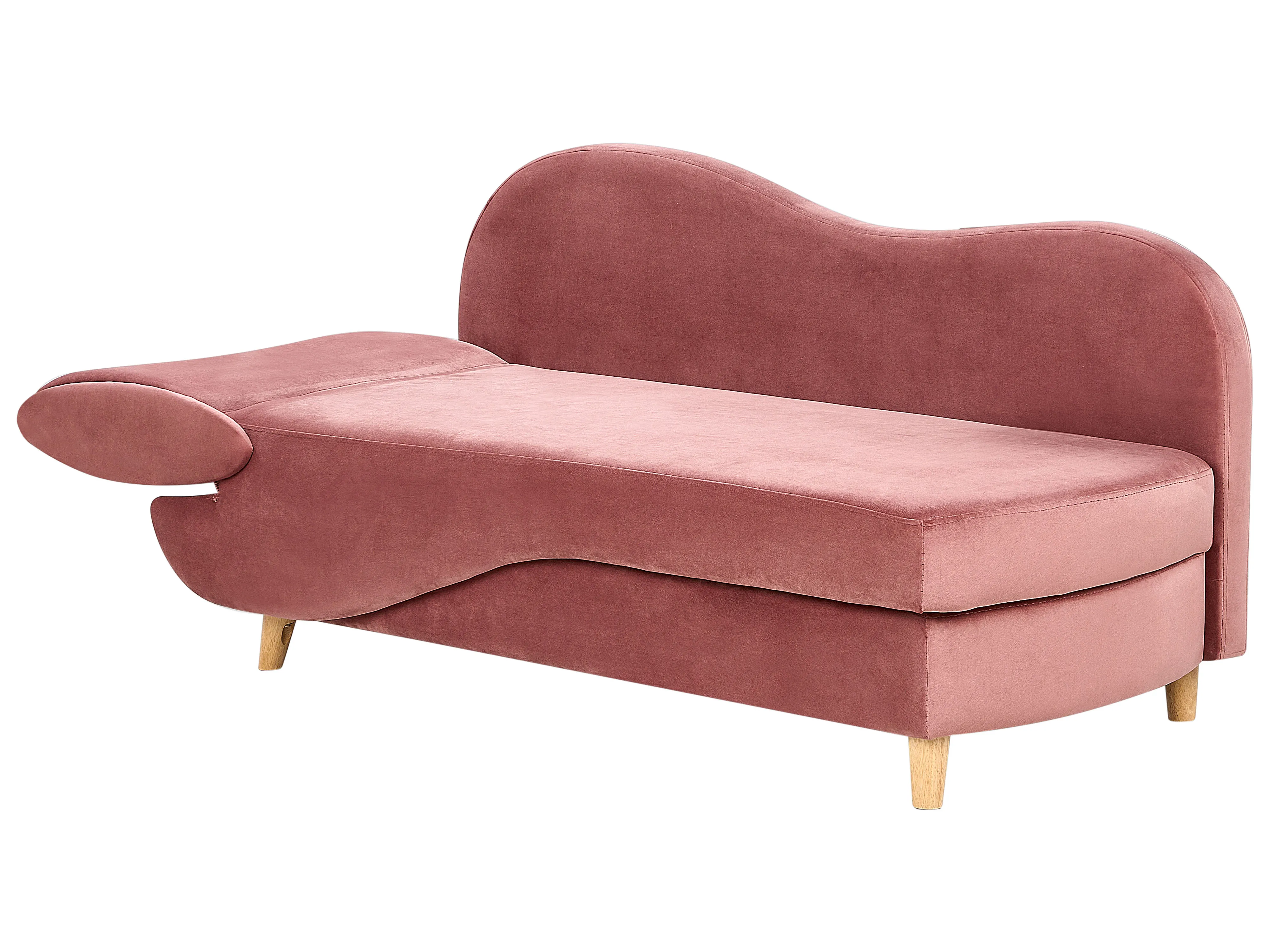 Linkszijdige chaise longue MERI Fluweel Roze met opbergruimte