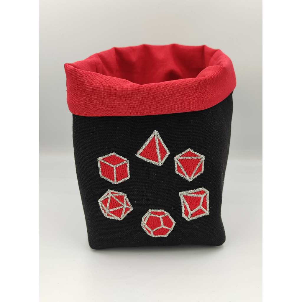 Bourse à dés carrée Noire - Cercle de dés Rouge