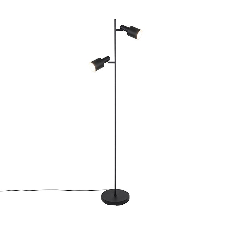 QAZQA - Moderne zwarte 2-lichts vloerlamp - Stijn I Woonkamer I Slaapkamer - Staal, langwerpig - LED-compatibel E27