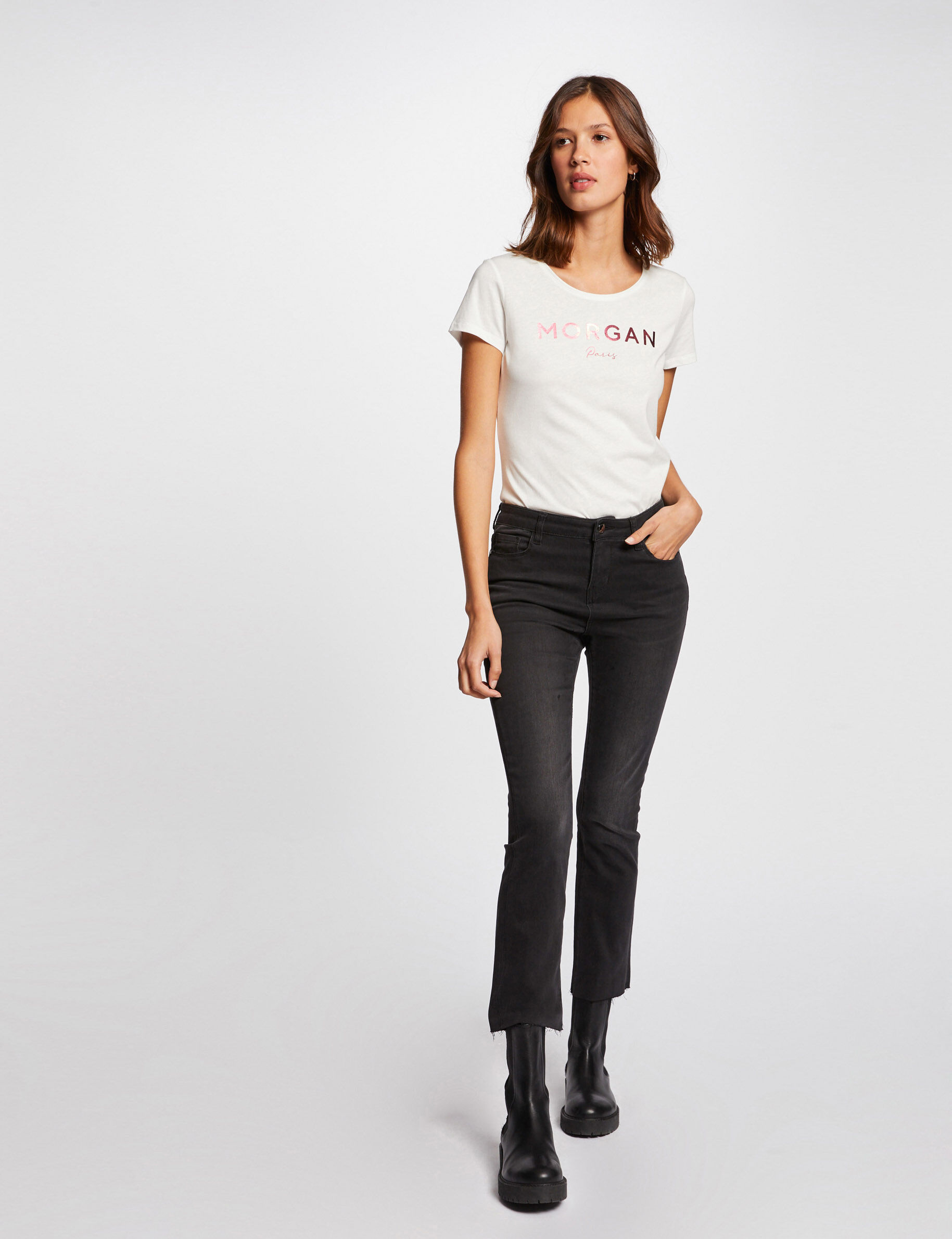 T-shirt manches courtes à inscription corail femme - corail