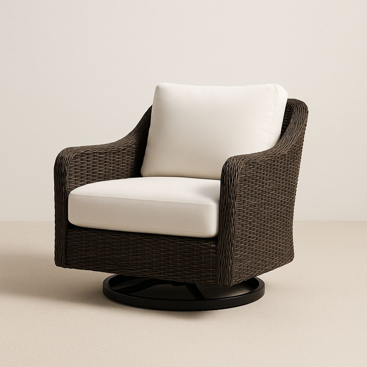 Outdoor-Sessel aus Rattan und Stahl Braun Cremeweiß