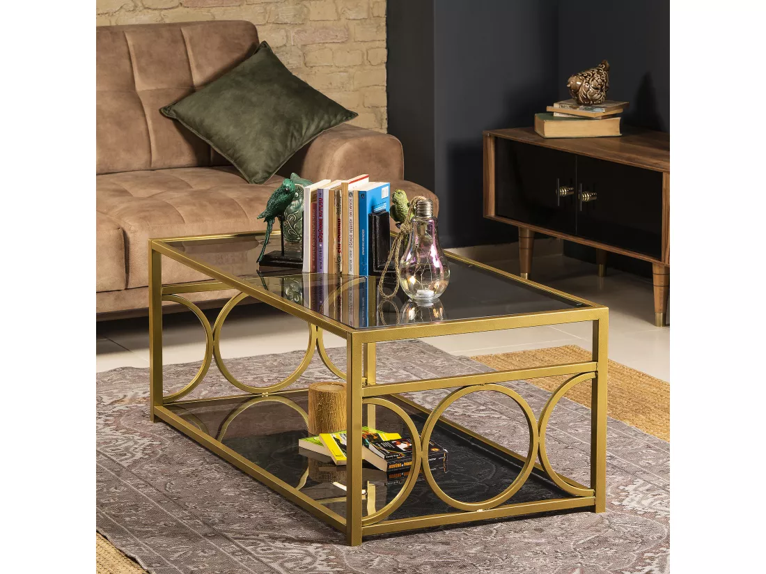 Table basse Fredericas métallique et verre tempéré (Doré)