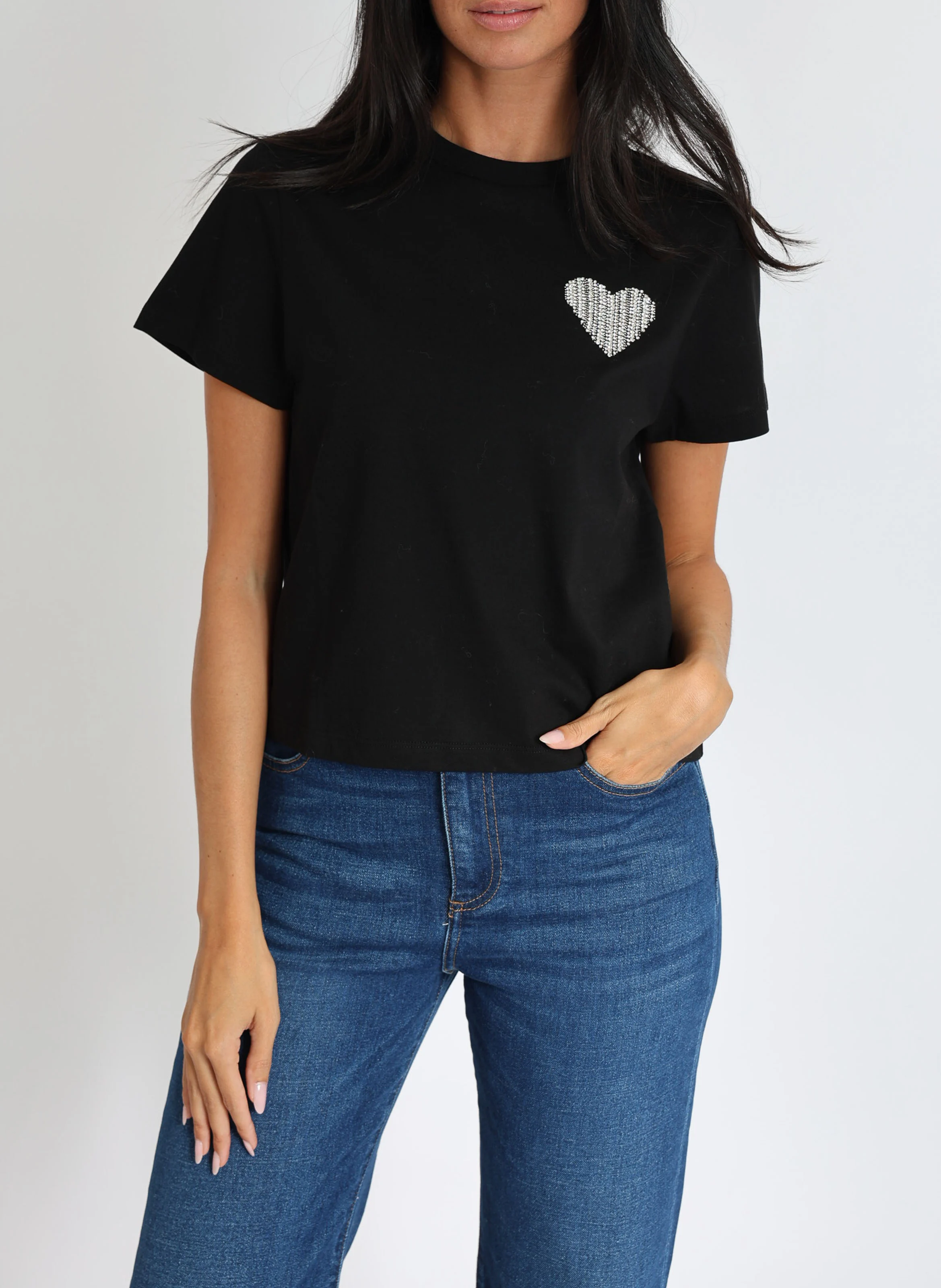 LUNA - Tee-shirt droit col rond en coton | Noir