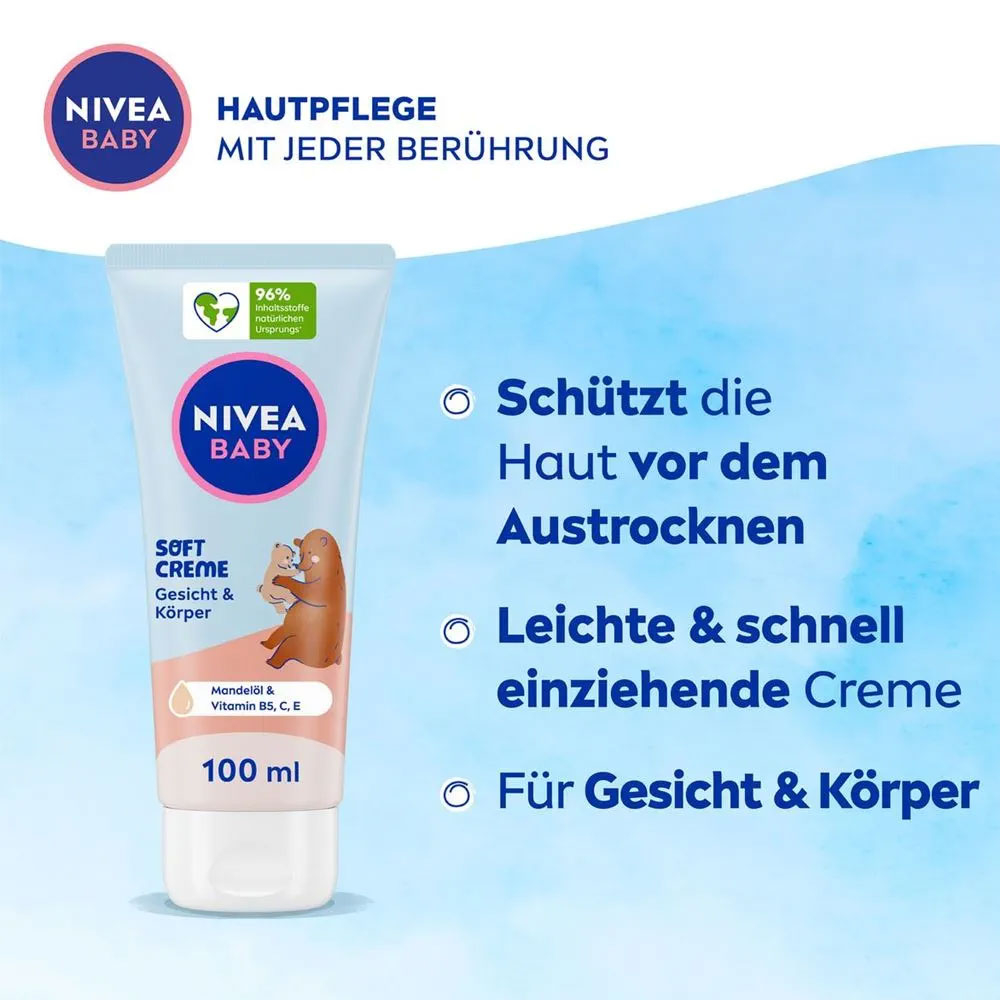 (100ml) Soft Creme Gesicht & Körper Baby Pflege Lotion mit Mandelöl / Vitamine (80533)