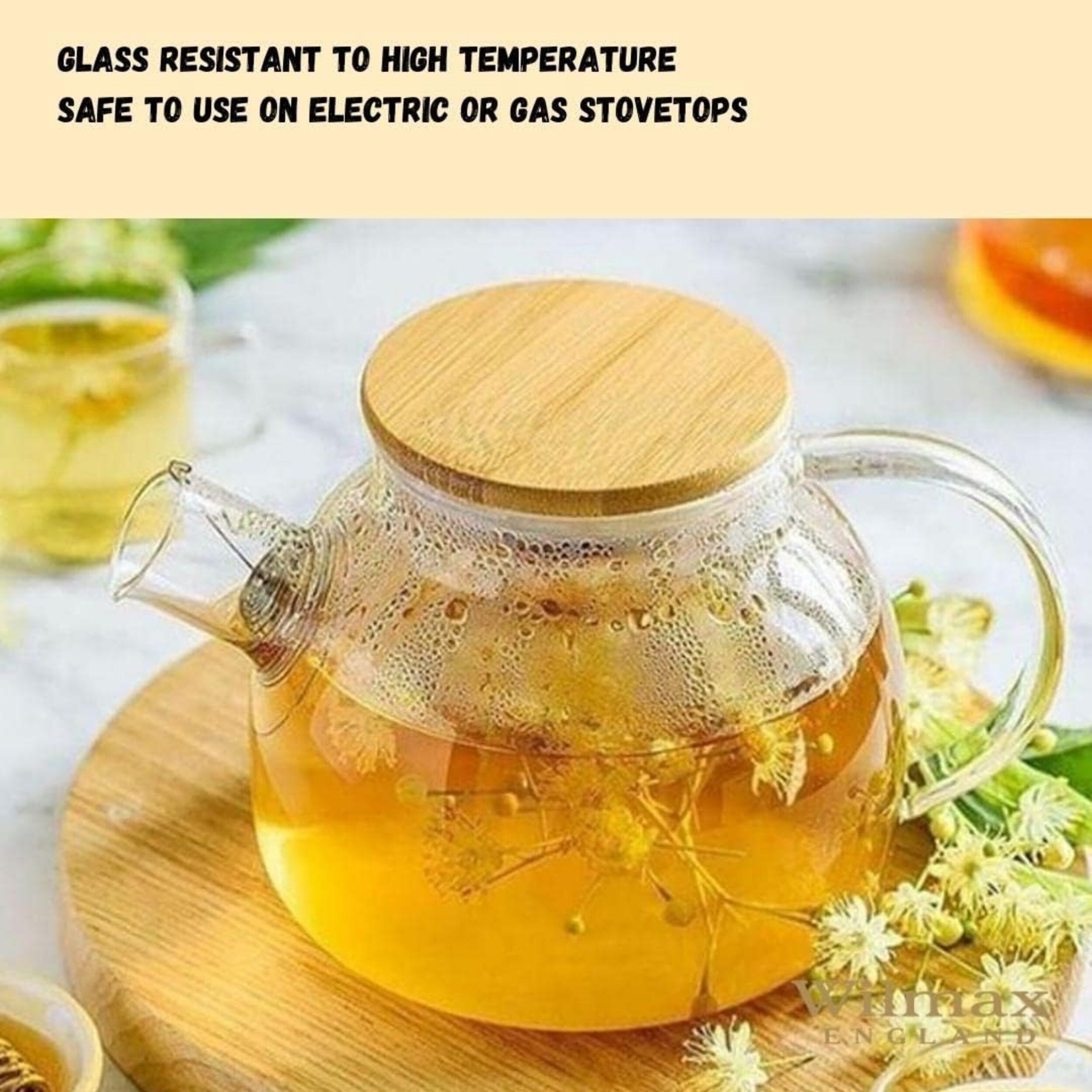 Glas Teekanne mit Sieb, 950ml Teesieb für losen Tee, Glasteekanne, Bambus-Deckel