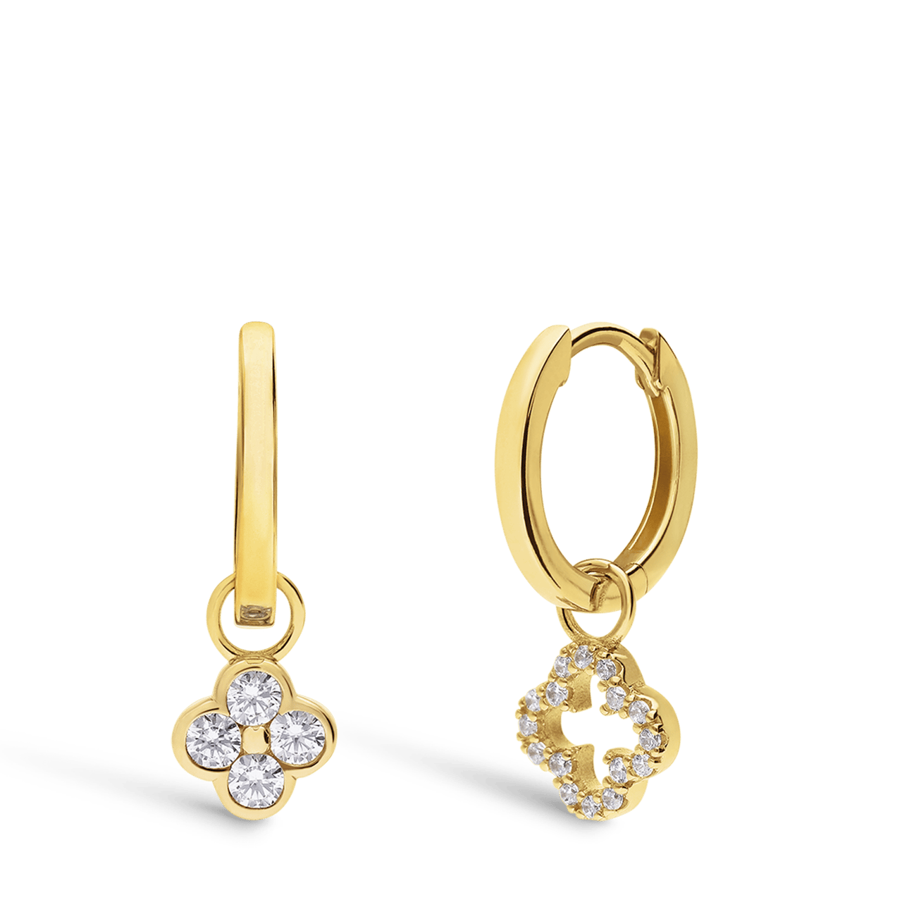 Zilveren goldplated oorringen klaver zirkonia