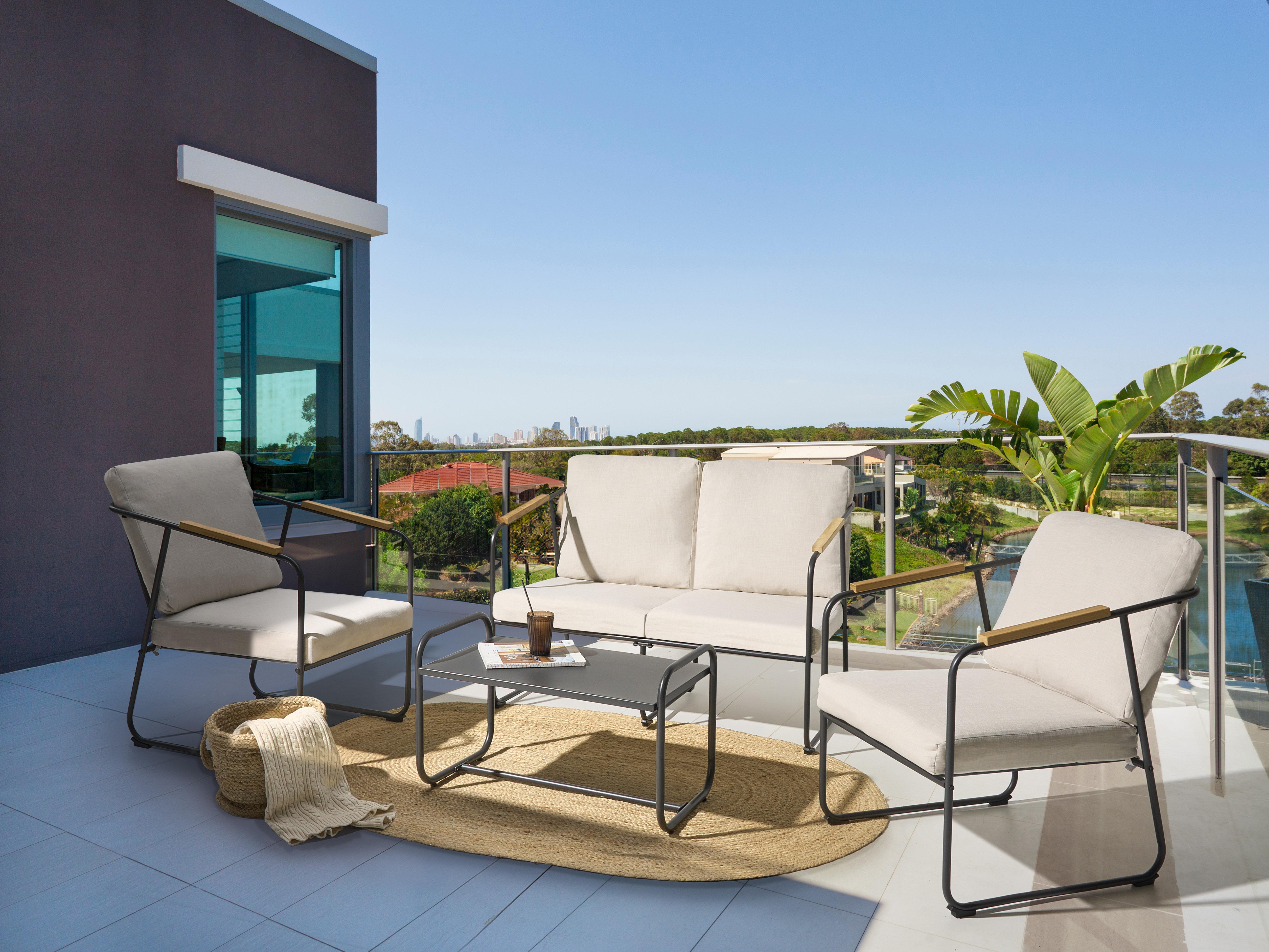 Loungeset met tafel 4-zits VEZZANA Metaal Lichtbeige